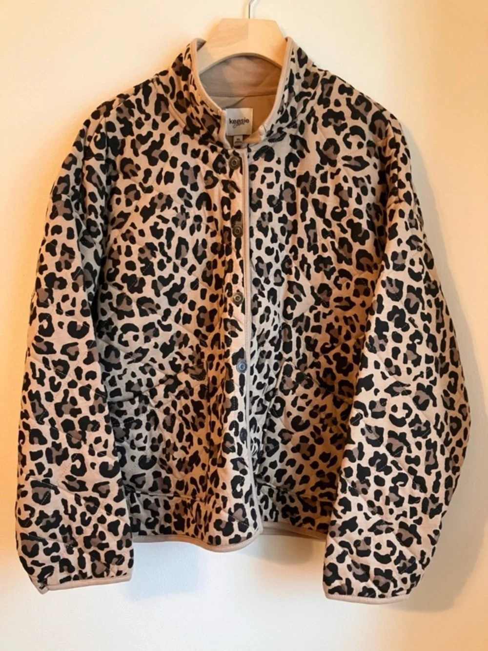 Kensie Quilted Spring Jacket Button-Up Leopard Cheetah Extra Large NWT oversized - Picture 2 of 14